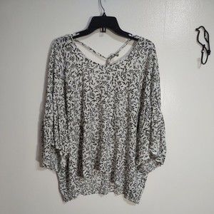 Peach Love Sz 2/3XL California Leaves Boho Bat Wing Sleeve Hi-Low Peasant Blouse